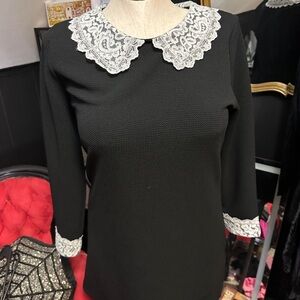 Black Long Sleeve Sheath Dress with lace Collar